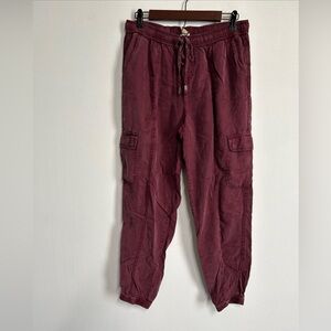 Faded Glory Women's M Joggers Lyocell Lightweight Red Cargo‎ Drawstring Grunge